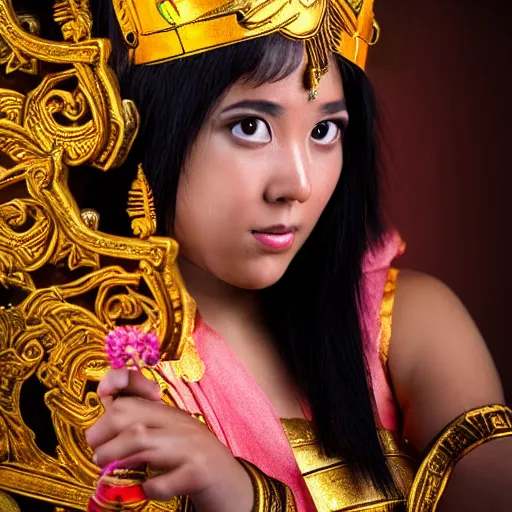 Prompt: young woman as ramayana, cosplay, studio lighting