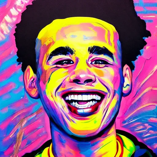 Image similar to rapper logic very big smile, painting
