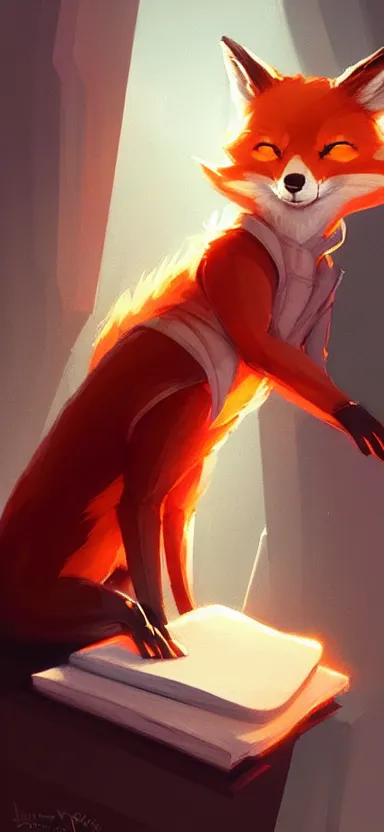 Image similar to a concept art of anthropomorphic fox in a hoodie hacking a notebook, artstation, digital art, oc commission, style by jordan grimmer and greg rutkowski