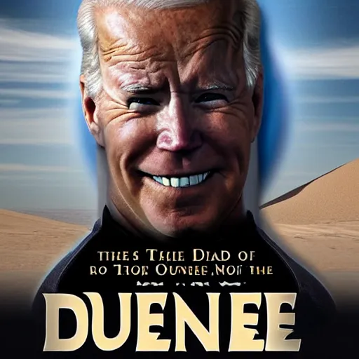 Prompt: book cover god emperor of dune. cartoon joe biden face covering sandworm mouth. cover art cgi movie poster style