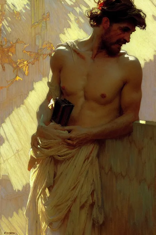 Prompt: attractive man, florence, painting by gaston bussiere, craig mullins, greg rutkowski, alphonse mucha