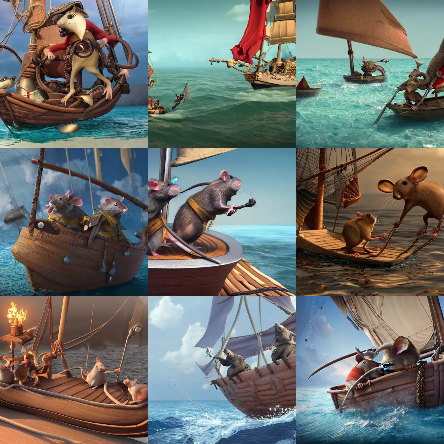 Prompt: rats sailing the seas, octane render, detailed, rat pirates