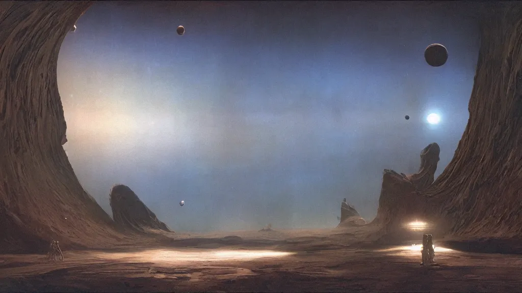 Image similar to otherworldly atmosphere of the first spaceship on venus by arthur haas and bruce pennington and john schoenherr, cinematic matte painting