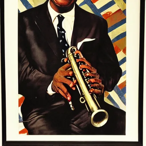 Image similar to portrait of louis armstrong, by norman rockwell