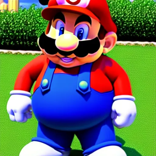 Image similar to real life big chungus dressed like mario, super mario with bunny ears, big chungus, fat bugs bunny, high resolution photo