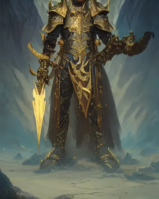 Prompt: Champion paladin in black gold intricate and ornate armor, unreal engine, fantasy art by peter mohrbacher, Greg Rutkowski, Loish, Rhads, radiant halo of light