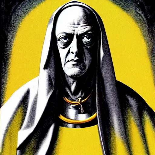 Prompt: graphic illustration, creative design, aleister crowley as a nun, biopunk, francis bacon, highly detailed, hunter s thompson, concept art