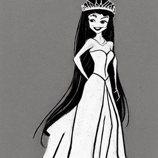 Image similar to milt kahl sketch of victoria justice as princess with hair tendrils