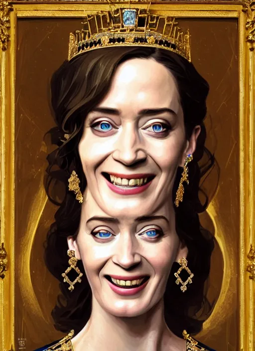 Prompt: portrait of emily blunt as queen, laughing, jewelry, greek, sapphire, victorian age, 1 8 9 0, intricate, headshot, key visual, conceptart, ambient lighting, highly detailed, digital painting, artstation, concept art, sharp focus, by makoto shinkai and akihiko yoshida and greg manchess