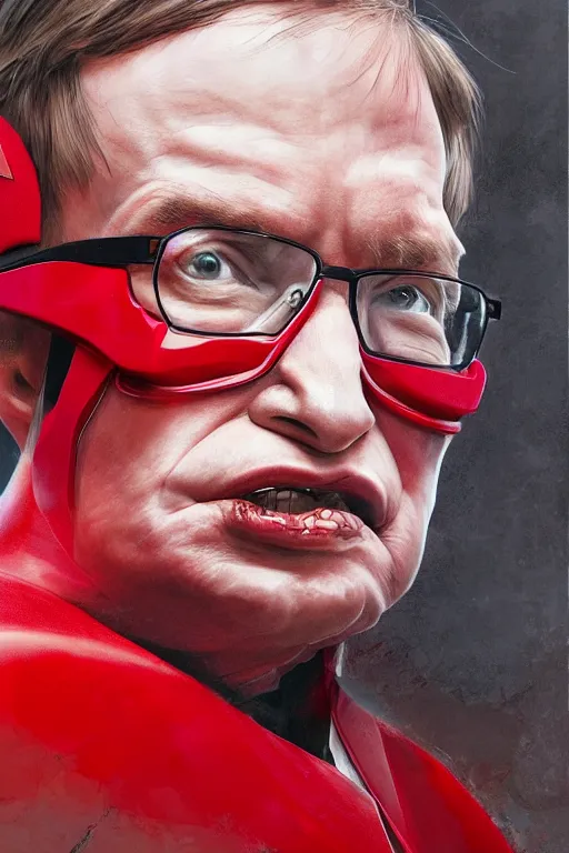 Image similar to portrait of stephen hawking as red ranger from power rangers, intricate, highly detailed, smooth, artstation, digital illustration by Ruan Jia and Mandy Jurgens and Artgerm and Wayne Barlowe and Greg Rutkowski and Zdislav Beksinski