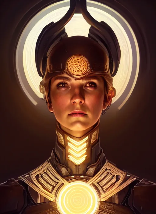 Image similar to symmetry!! portrait of ancient soldier, sci - fi, glowing lights!! intricate, elegant, highly detailed, digital painting, artstation, concept art, smooth, sharp focus, illustration, art by artgerm and greg rutkowski and alphonse mucha, 8 k