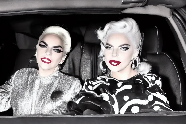 Image similar to lady gaga and judy garland carpool karaoke, highly realistic, highly detailed, high resolution, 8 k 4 k,