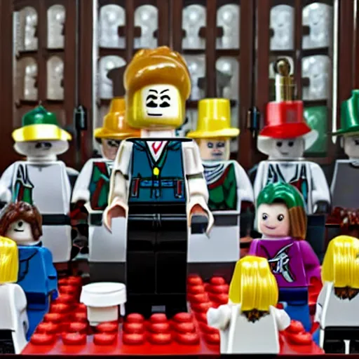 Image similar to a picture of a pastor preaching to his congregation, in the style of LEGO, standing behind a puplit highly detailed