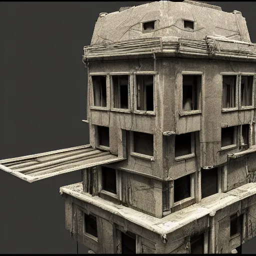 Prompt: parasite architecture small building attached to jerkins building, unreal engine, 8k, artstation.