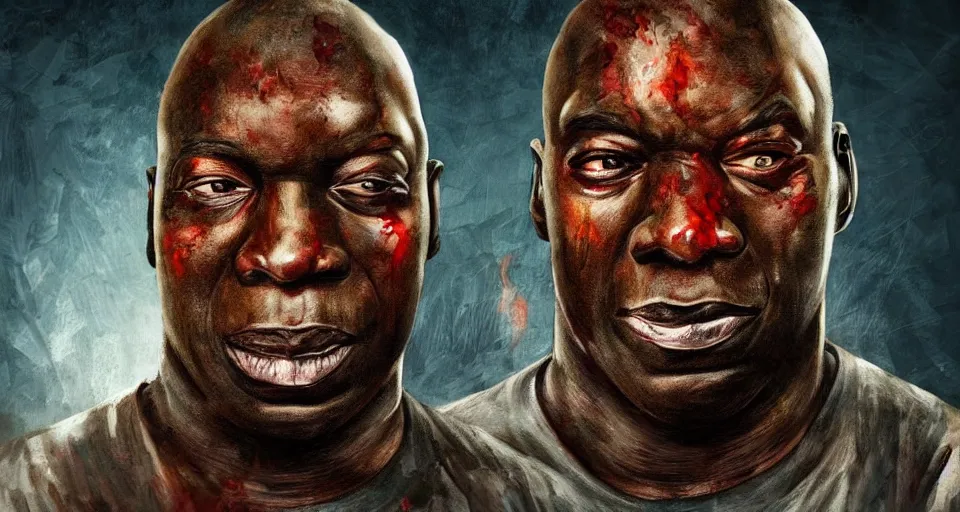 Prompt: angry zombie portrait of michael clarke duncan, an urban background szene, grimdark horror, stylized digital illustration, radiating a glowing aura, global illumination, ray tracing, hdr, fanart arstation by ian pesty and katarzyna bek - chmiel