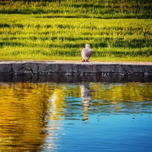 Image similar to lovebirds sitting in water, reflective, sunny day, landscape photography