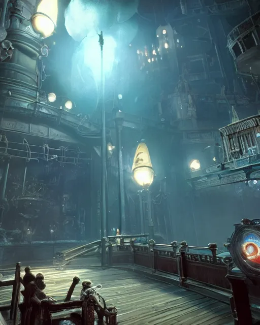 Image similar to the most amazing dream you ever had about bioshock, hyper realistic, ambient lighting, concept art, intricate, hyper detailed, smooth, volumetric lighting, octane