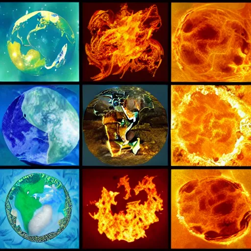 Image similar to the elements of fire, water, earth and air. digital art