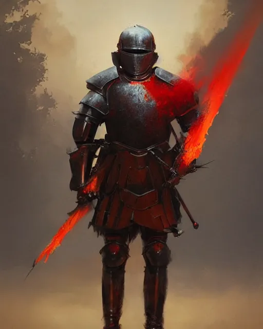 Image similar to Hyper realistic painting of a knight with armor made out of flaming embers, cracks in the armor, reflected light, red lighting, dark fantasy, fog, by greg rutkowski, trending on artstation