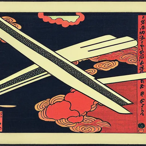 Image similar to an airplane, ukiyo-e by Utagawa Kuniyoshi