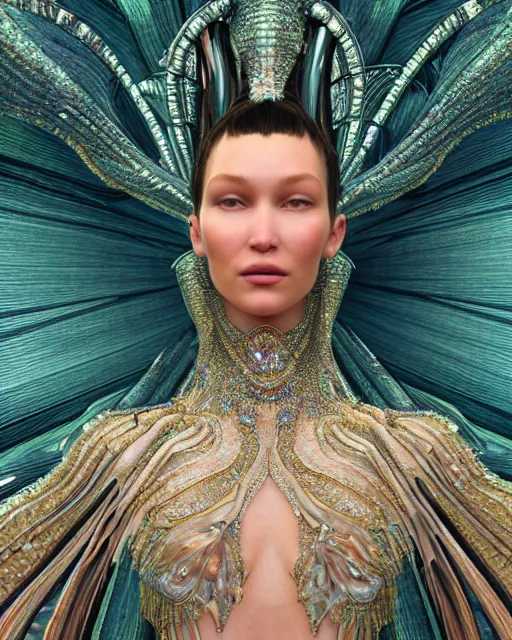 Image similar to a highly detailed metahuman 4 k close up render of an alien goddess bella hadid monument renaissance in iris van herpen dress schiaparelli in diamonds crystals swarovski and jewelry iridescent in style of alphonse mucha gustav klimt trending on artstation made in unreal engine 4