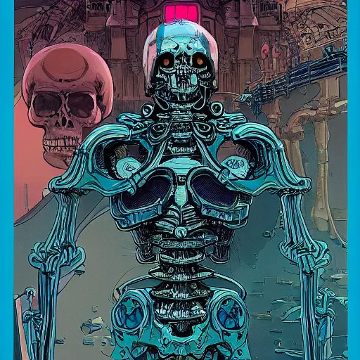 Image similar to portrait of a cybernetic evil undead skeleton sorcerer, cyberpunk concept art by josan gonzales and moebius and enki bilal and and dan mumford and jean claude meziere and philippe druilleg