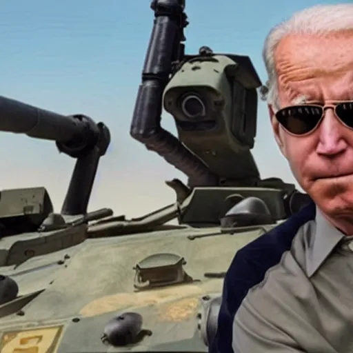 Prompt: still of Joe Biden as Tank in Tank Girl remake 2029