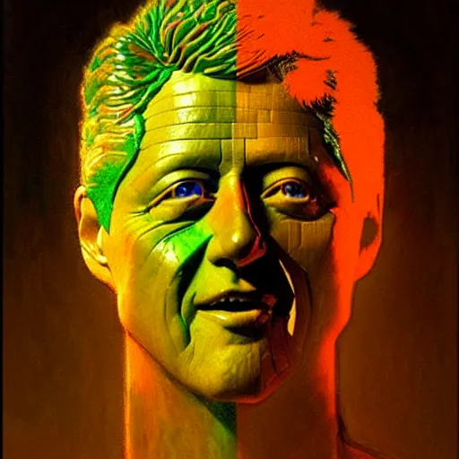 Image similar to bill clinton made of vegetables!!!, radiant light, caustics, heroic, bright iridescent light, by gaston bussiere, bayard wu, greg rutkowski