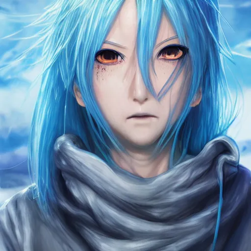 Image similar to rimuru tempest, tensei shitara slime datta ken, highly detailed, professional digital painting, concept art, extreme illustration, unreal engine 5, photorealism, hd quality, 8 k, black hoodie, cinematic, art by andy warhol, artgerm, yoshitaka amano, wataru kajika, junji ito