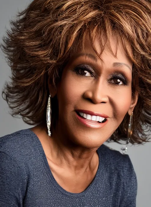 Prompt: DSLR photo portrait still of 58 year old age 58 Whitney Houston at age 58!!!, 85mm f1.8