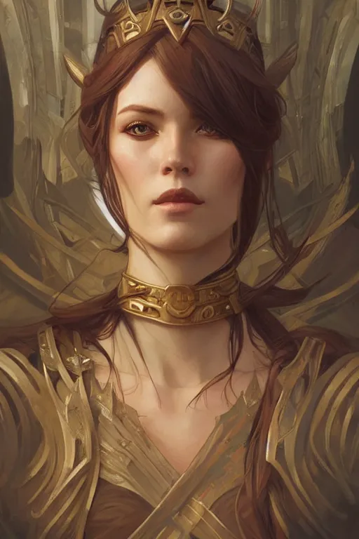 Image similar to a portrait of Norse queen, highly detailed, digital painting, artstation, concept art, sharp focus, illustration, art by artgerm and greg rutkowski and alphonse mucha