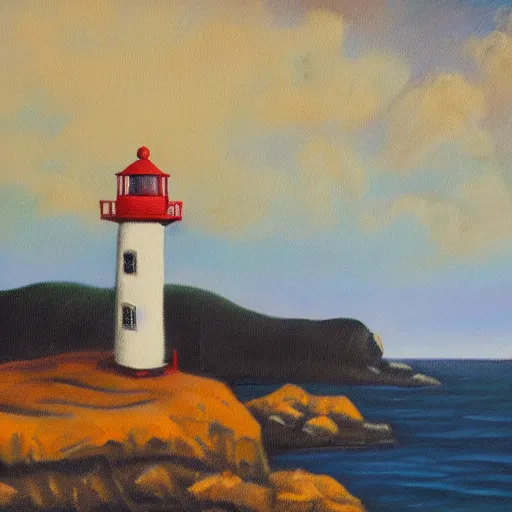 Prompt: oil painting of little lighthouse on the moon