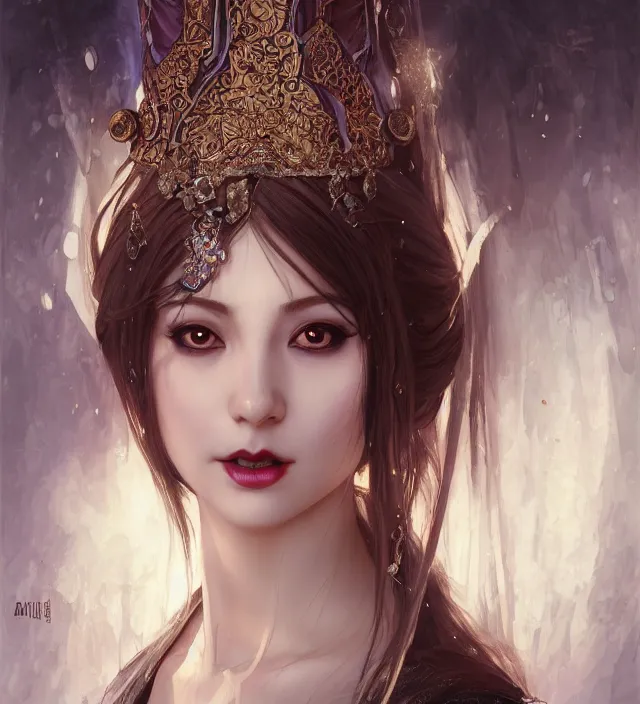 Image similar to portrait of of young beautiful female princess, d & d, centered face, gothic dress, elegant, shiny lips, flat lighting, intricate, highly detailed, digital painting, artstation, concept art, smooth, sharp focus, illustration, closeup, misa amane, art by simon bisley and greg rutkowski and alphonse mucha, natural tpose