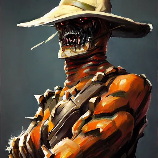 Image similar to greg manchess portrait painting of partially armored freddy krueger as overwatch character, medium shot, asymmetrical, profile picture, organic painting, sunny day, matte painting, bold shapes, hard edges, street art, trending on artstation, by huang guangjian and gil elvgren and sachin teng