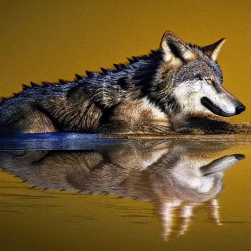 Prompt: a wolf crocodile!!! hybrid! hyper realistic!! realistic lighting!! bold natural colors, masterpiece, ( trending on artstation ) photograph! national geographic, wildlife photographer of the year