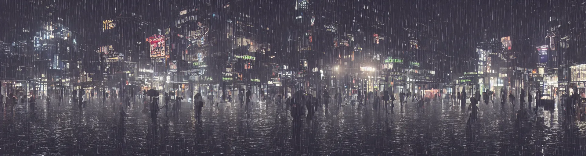 Image similar to raytracing night time city, lots of rain, realistic