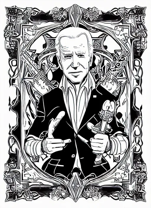 Prompt: joe biden as a kingdom hearts keyblade villain, official square enix hand painted line art, intricate design, high definition, delicate patterned, fantasy, fashionable rpg clothing