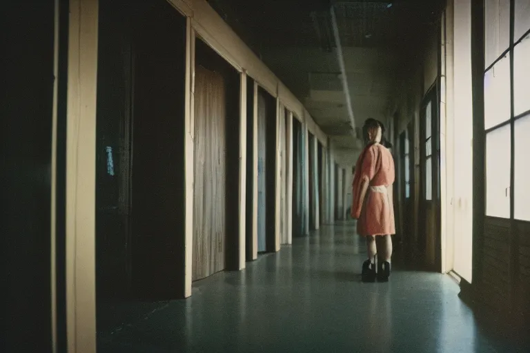 Image similar to scp in backrooms, cinematic shot, cinestill 800 t