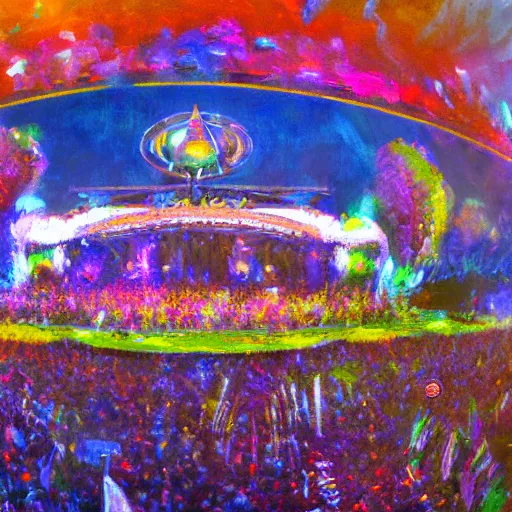 Image similar to impressionist painting of tomorrowland mainstage