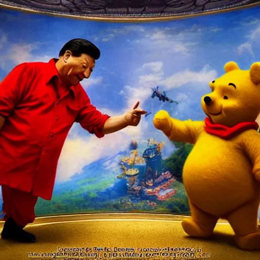 Image similar to xi jinping and winnie the pooh are best friends, cinematic composition, epic dramatic lighting, realistic, hyperdetailed, photorealistic, photograph, epic scale by gaston bussiere