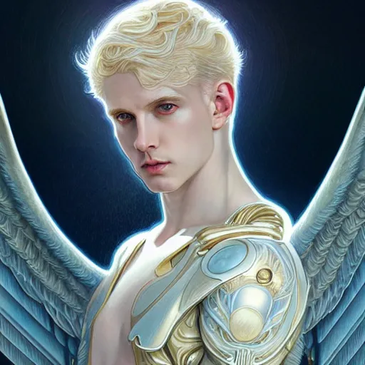 the pale blond male angel of battle lucius wearing a | Stable Diffusion