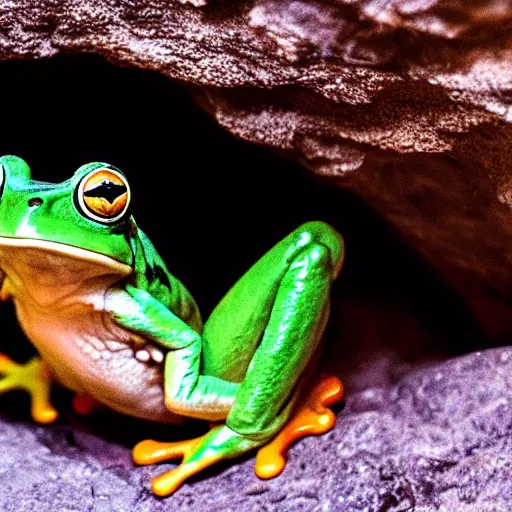 Prompt: frog in a cave