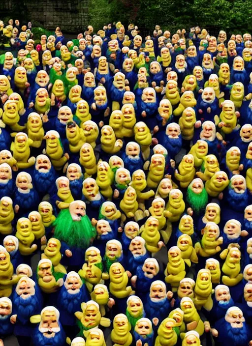 Prompt: an Irish party with hundreds of gnomes holding bananas