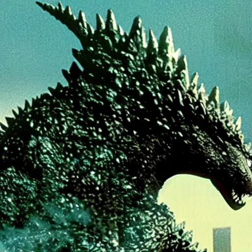 Image similar to godzilla using a birthday hat, destroying tokio, epic, incredible