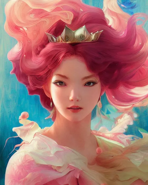 Image similar to princess peach, pink, splash aura in motion, floating pieces, painted art by tsuyoshi nagano, greg rutkowski, artgerm, alphonse mucha, spike painting