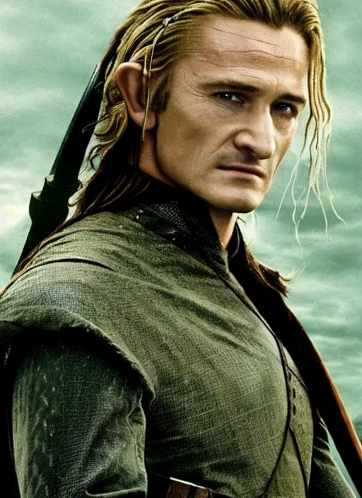 Image similar to film still of Sean Penn as Legolas in The Lord of the Rings, 4k