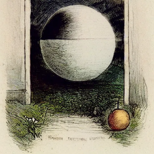 Image similar to candid portrait of white ball in the sky with face smiling eyes closed, surrounded by clouds, illustrated by peggy fortnum and beatrix potter and sir john tenniel