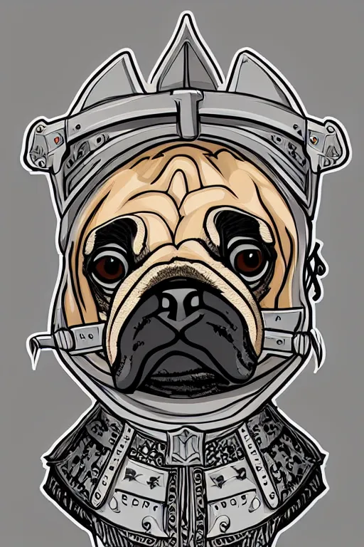 Image similar to Portrait of a pug in a medieval armor, knight, medieval, sticker, colorful, illustration, highly detailed, simple, smooth and clean vector curves, no jagged lines, vector art, smooth