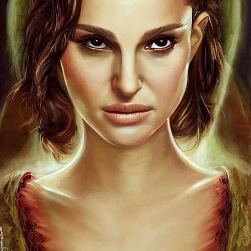 Prompt: beautiful painting of natalie portman as an elven maiden