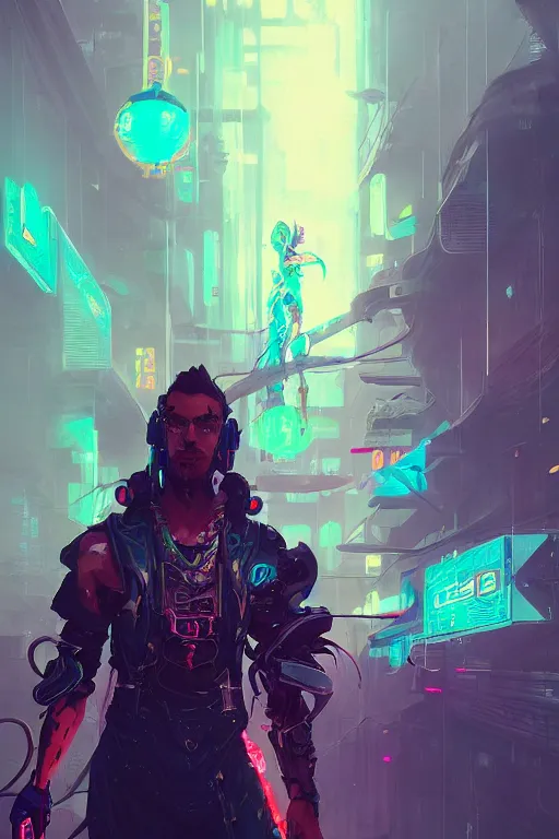 Image similar to lucian from league of legends fisherman cyberpunk futuristic neon. decorated with traditional japanese ornaments by ismail inceoglu dragan bibin rossdraws peter mohrbacher